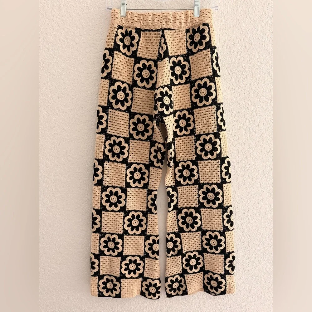 ‼️SOLD‼️Sandro Flower Motif Crochet Knit Trousers | Cotton Blend Straight Leg - Picture 3 of 6